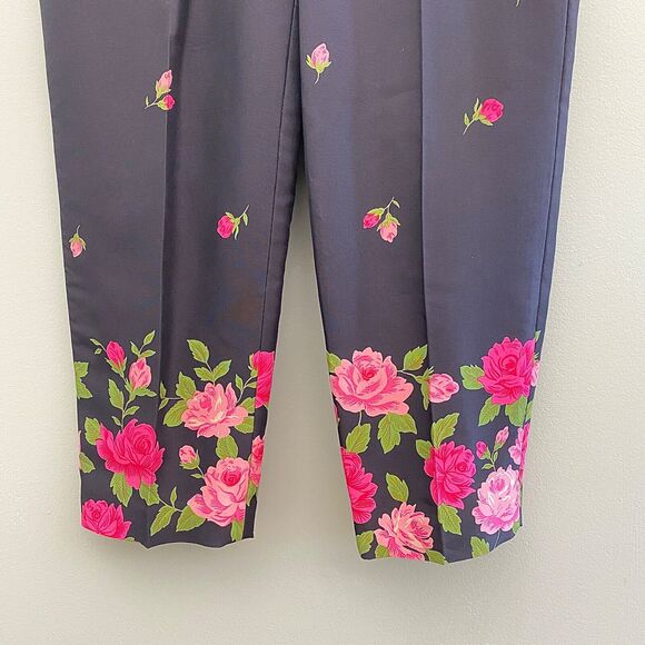 Talbots Silk Ankle Pants Floral Roses Lined Black Womens 8 Bloomcore - Picture 3 of 10